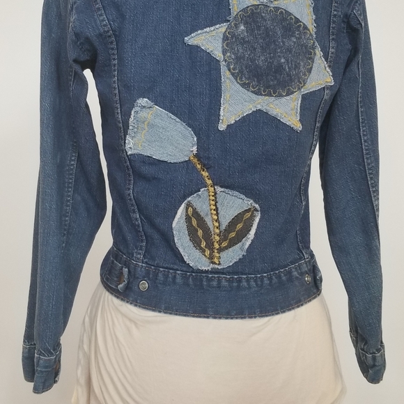 Upcycled Sun & Flower denim jean jacket - Picture 6 of 8